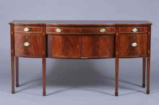 Appraisal: HEPPLEWHITE STYLE INLAID MAHOGANY SERPENTINE-FRONT SIDEBOARD Grand Rapids MI by