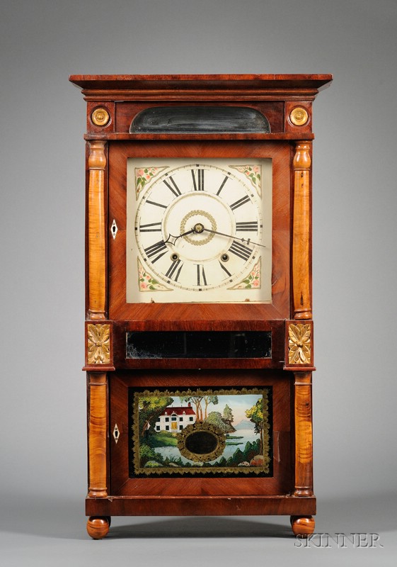 Appraisal: Mahogany Triple-decker Shelf Clock by T M Roberts Bristol Connecticut