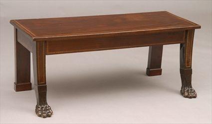 Appraisal: REGENCY-STYLE INLAID MAHOGANY HALL BENCH The plank seat on legs