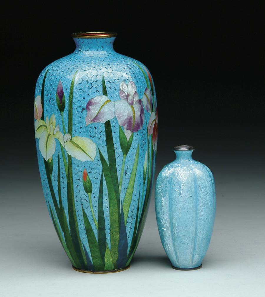 Appraisal: TWO JAPANESE FOIL CLOISONN VASES First half of th Century