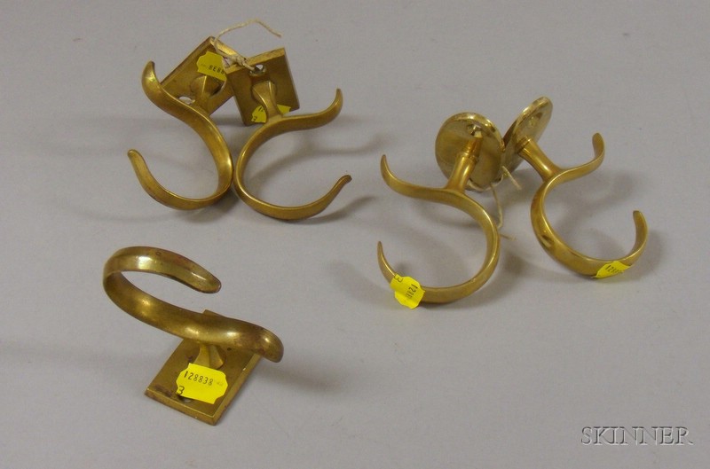 Appraisal: Five Brass Jamb Hooks a pair and a set of