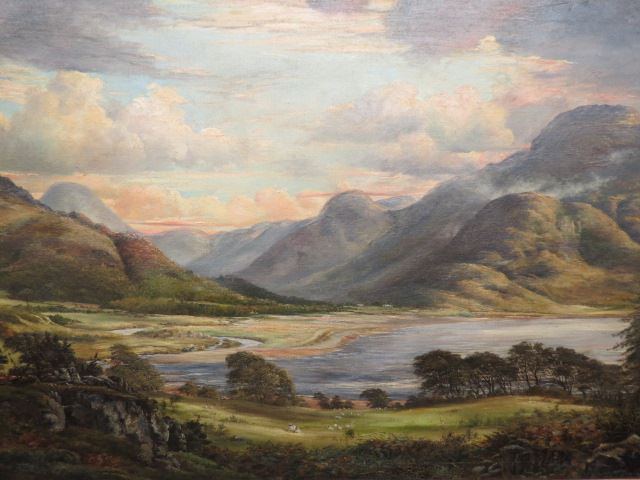 Appraisal: Murdoch McGille oil lake district with sheep on hillside on