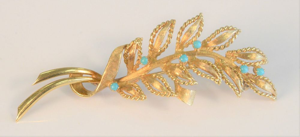 Appraisal: Karat Gold Brooch with leaves and six small turquoise length