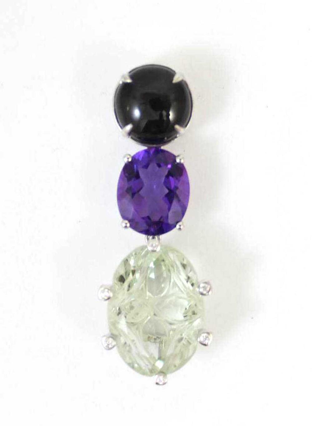 Appraisal: CAT'S EYE TOURMALINE AMETHYST AND PRASIOLITE PENDANT k white gold