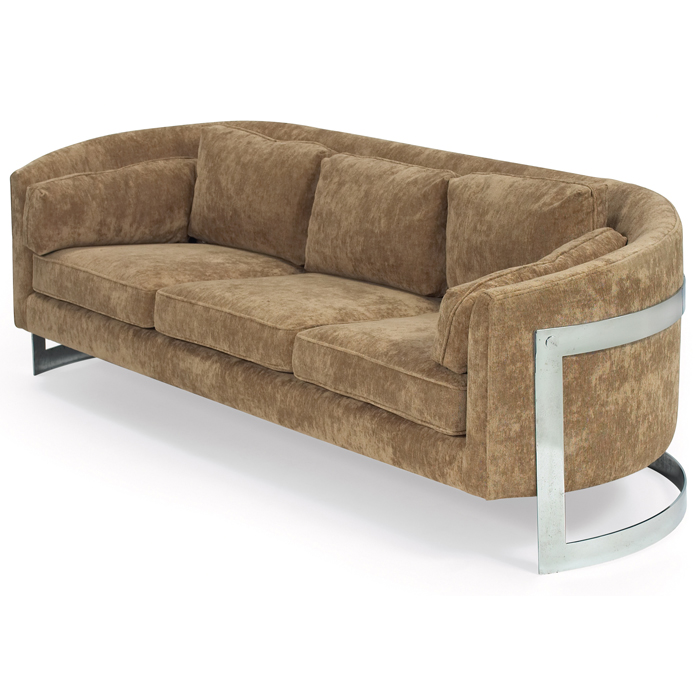 Appraisal: Milo Baughman sofa by Thayer Coggin curved chrome-plated steel frame