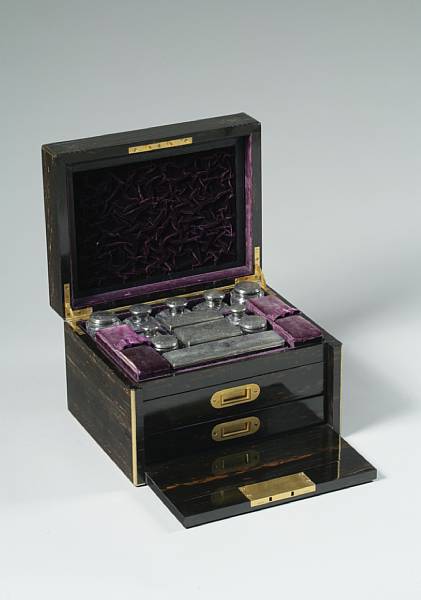 Appraisal: A Victorian brass mounted and inlaid calamander dressing case The