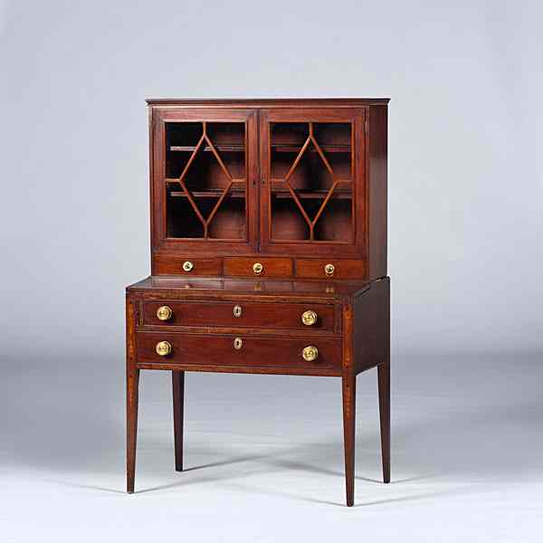 Appraisal: Federal Mahogany Desk and Bookcase American ca A Federal inlaid