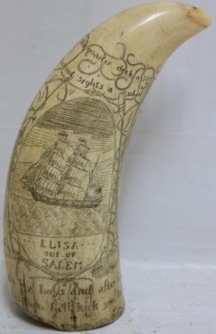 Appraisal: EARLY TH CENTURY SCRIMSHAW WHALE'S TOOTHDEPICTING NEW BEDFORD'S CATALPA THE