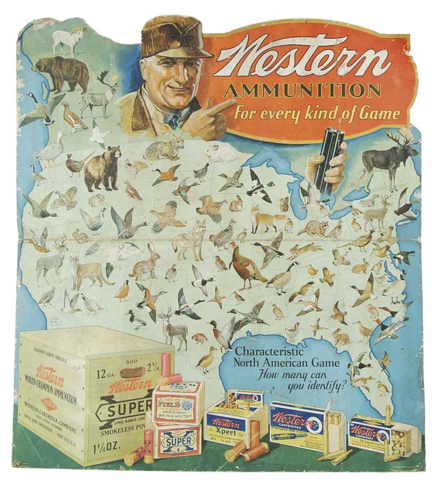 Appraisal: SCARCE LYNN BOGUE HUNT WESTERN AMMUNITION CARDBOARD FOLDING POSTER Opened