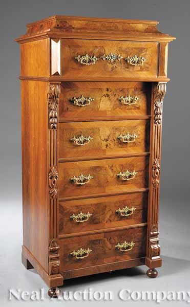 Appraisal: A Continental Walnut and Burl Side-Locking Chest late th c