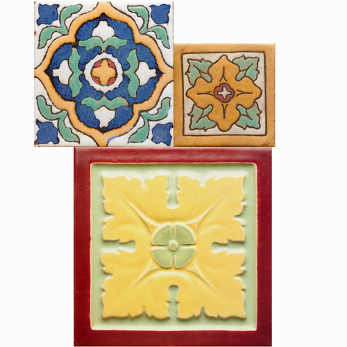 Appraisal: MOSAIC Three tiles with floral motif one modeled in yellow