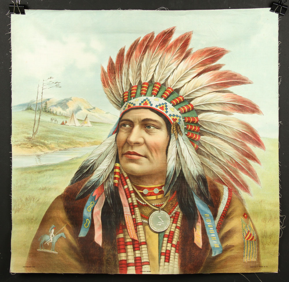 Appraisal: - Schwab Wolf Lithograph Native American chief color lithograph on