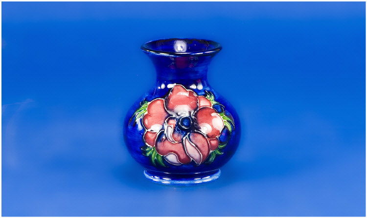 Appraisal: Moorcroft Bulbous Shaped Vase 'Hibiscus Pattern' on Royal Blue Ground