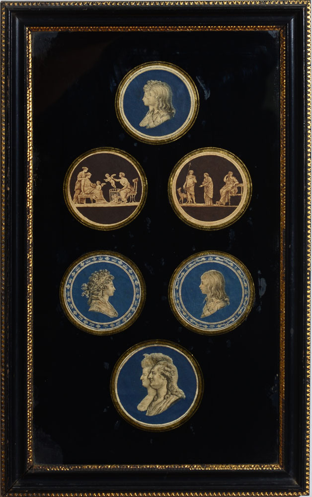 Appraisal: GROUP OF CONTINENTAL ENGRAVED PORTRAIT MEDALLIONS Within a verre glomis