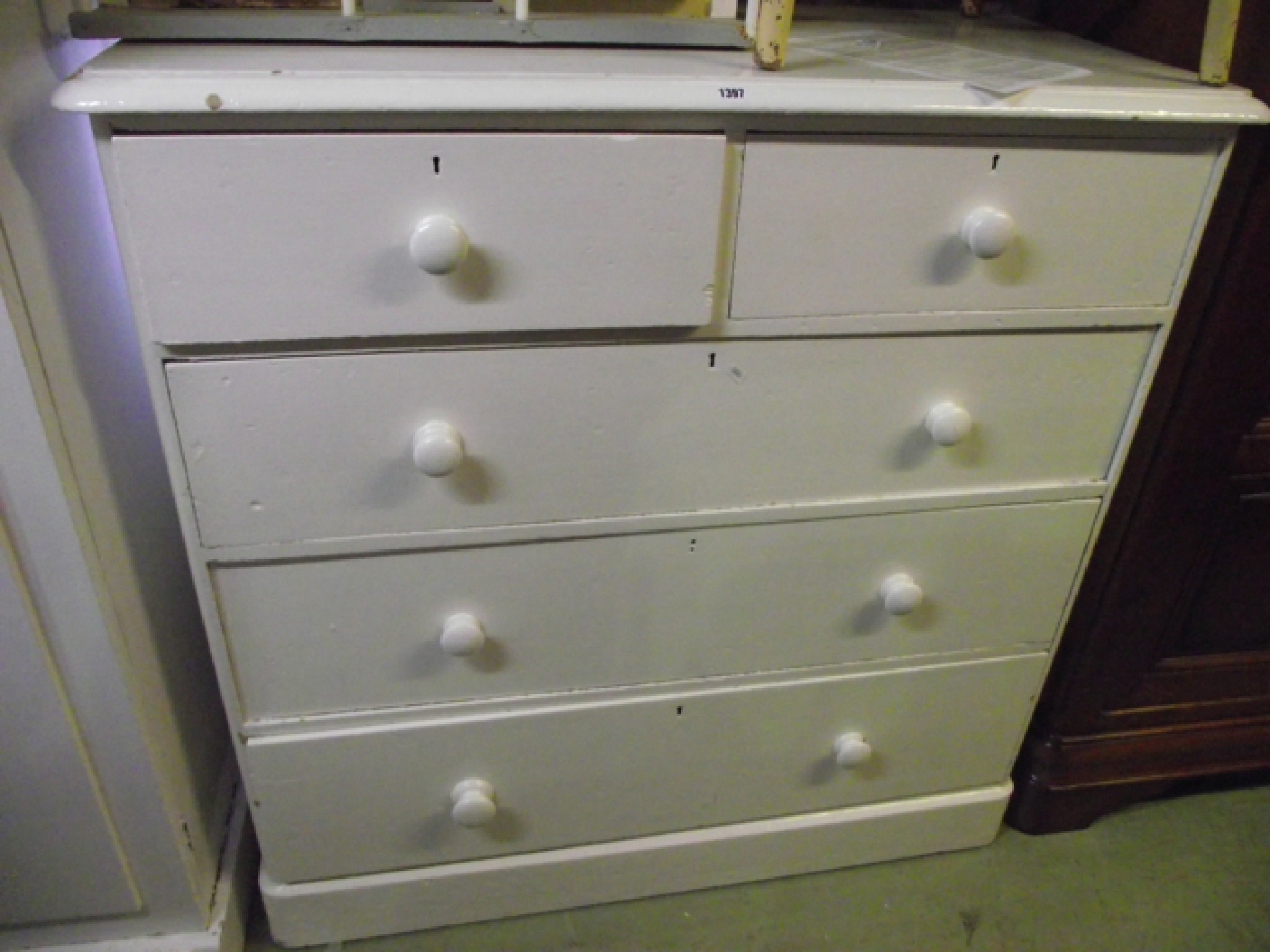 Appraisal: A painted pine chest of three long and two short