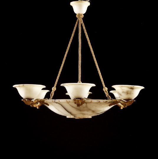 Appraisal: Good Italian Gilt-Brass Carved Calcatta Marble and Alabaster Six-Light Chandelier