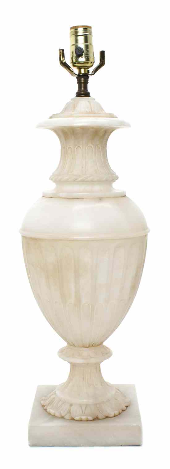 Appraisal: An Alabaster Table Lamp of urn form having carved decoration