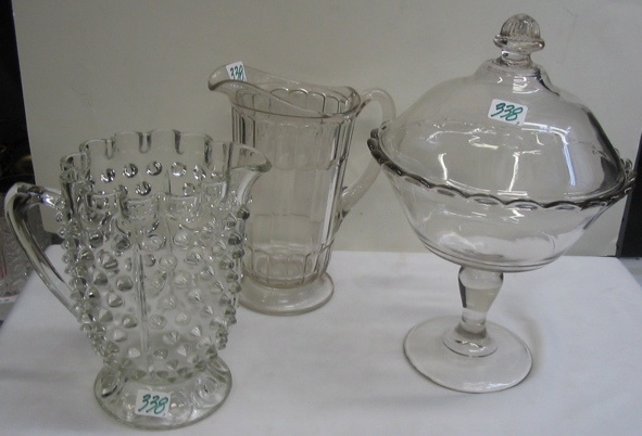 Appraisal: A GROUP OF THREE AMERICAN PATTERN GLASS ITEMS water pitchers