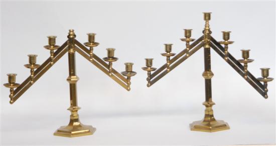 Appraisal: PAIR LARGE BRASS ADJUSTABLE SEVEN LIGHT CANDLEABRA H