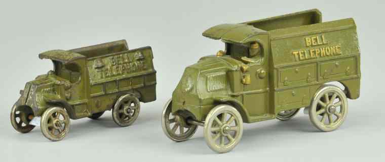 Appraisal: TWO HUBLEY BELL TELEPHONE TRUCKS Two small cast iron examples