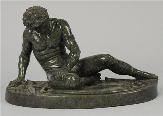 Appraisal: CONTINENTAL CARVED GREEN MARBLE FIGURE OF A FALLEN GLADIATOR length