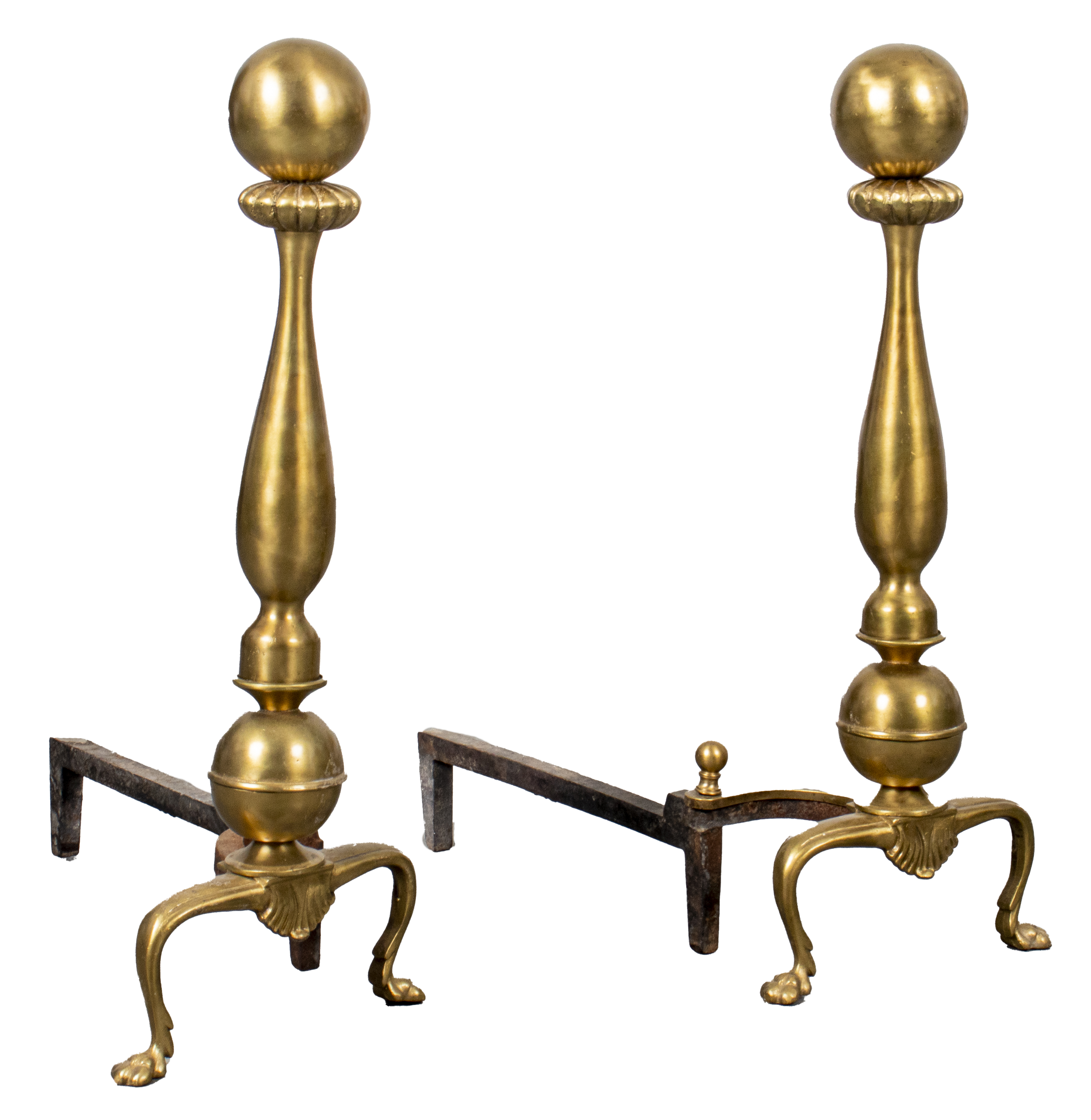 Appraisal: ENGLISH CHIPPENDALE BRASS ANDIRONS PAIR English Chippendale pair of brass