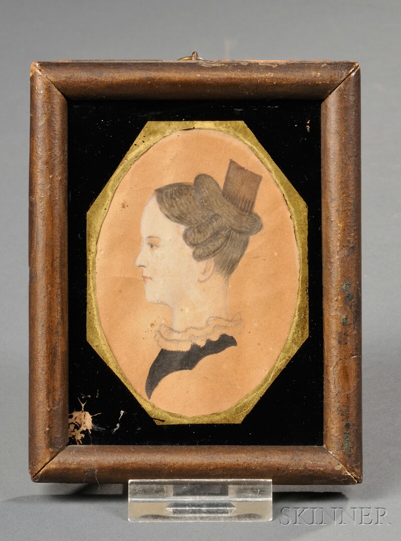 Appraisal: American School th Century Portrait Miniature of a Woman Wearing