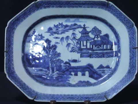 Appraisal: CHINESE EXPORT BLUE AND WHITE PLATTER th century rectangular with