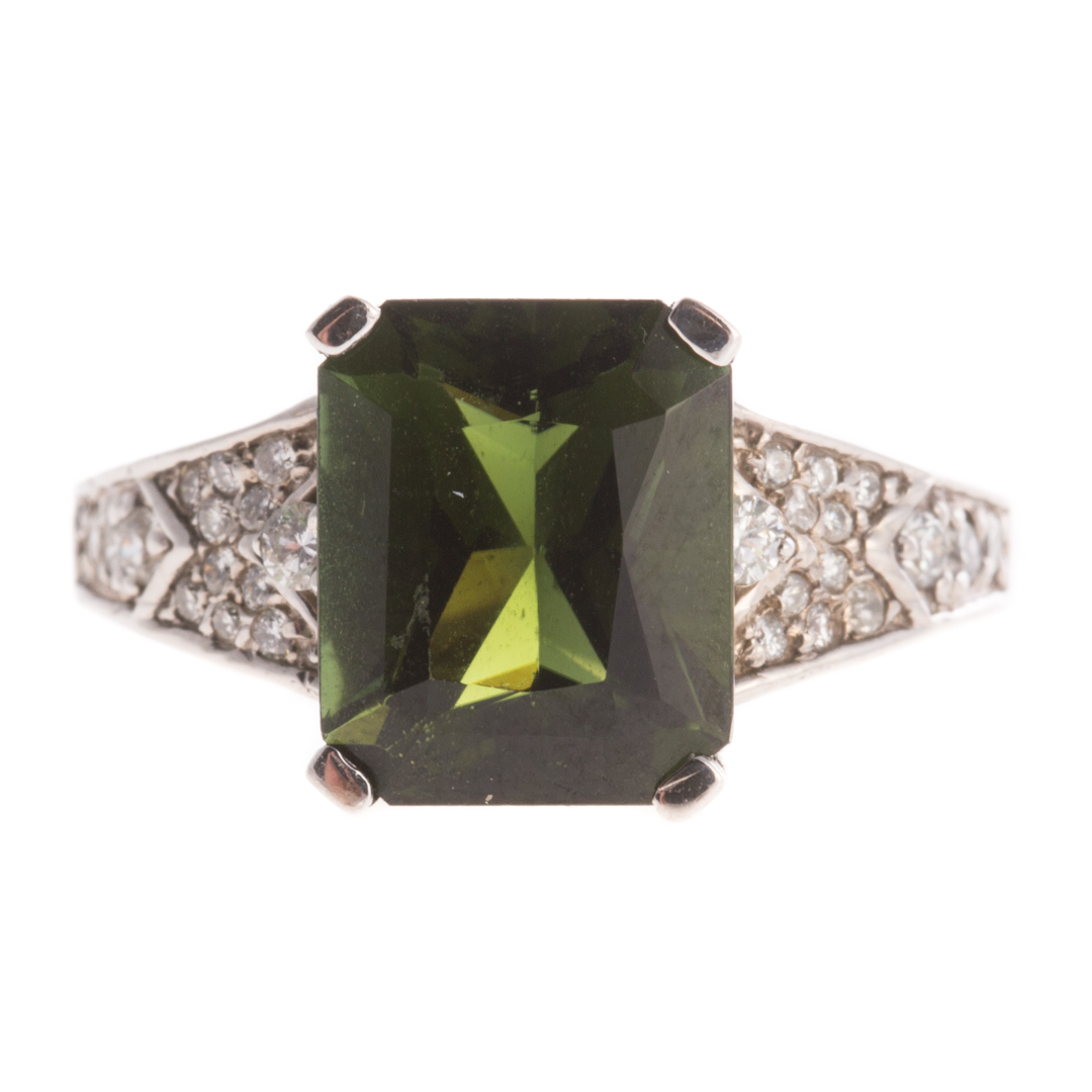 Appraisal: A K White Gold Green Tourmaline Diamond Ring K white