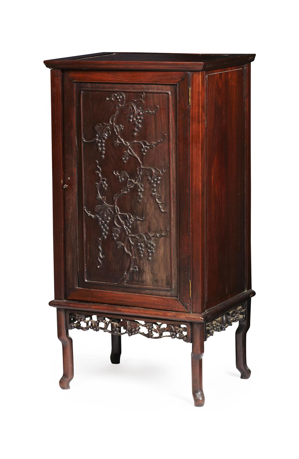 Appraisal: CHINESE HONGMU MUSIC CABINET LATE TH CENTURY the panel moulded