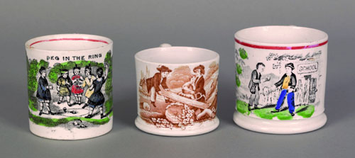 Appraisal: Three English transfer decorated child's mugs th c decorated with