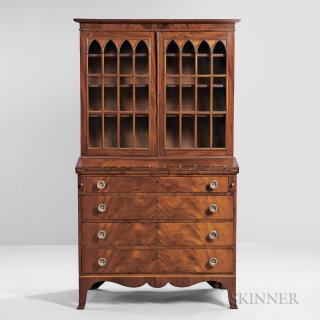 Appraisal: Mahogany and Mahogany Veneer Glazed Desk Bookcase Portsmouth New Hampshire