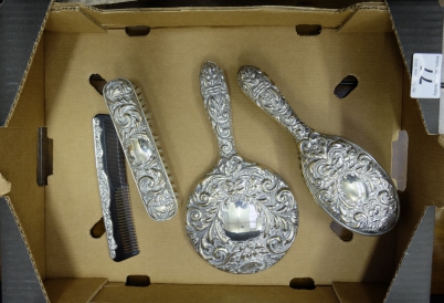 Appraisal: Sterling silver hall marked decorative brush and mirror set