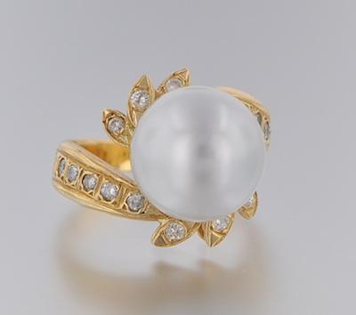 Appraisal: A Ladies' South Sea Pearl and Diamond Ring k yellow