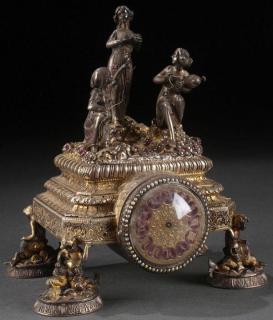 Appraisal: SILVER GILT GEMSTONE FIGURAL CLOCK AN INTERESTING CONTINENTAL SILVER-GILT AND