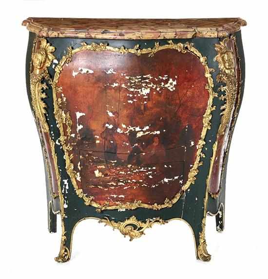 Appraisal: Louis XV style marbletop bronze-mounted and painted commode RJ Horner