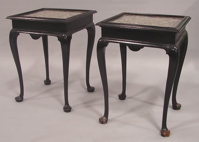 Appraisal: Ebonized mahogany and ivory inlaid chreub and floral motif surrounding