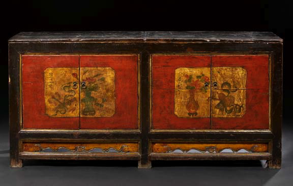 Appraisal: Sino-Tibetan Polychromed Side Cabinet late th century the rectangular body