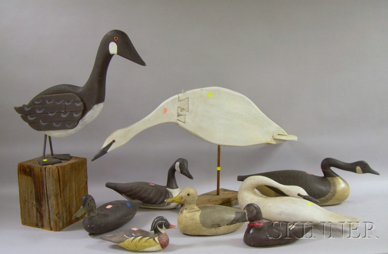 Appraisal: Nine Assorted Carved and Painted Wooden Goose and Duck Decoys