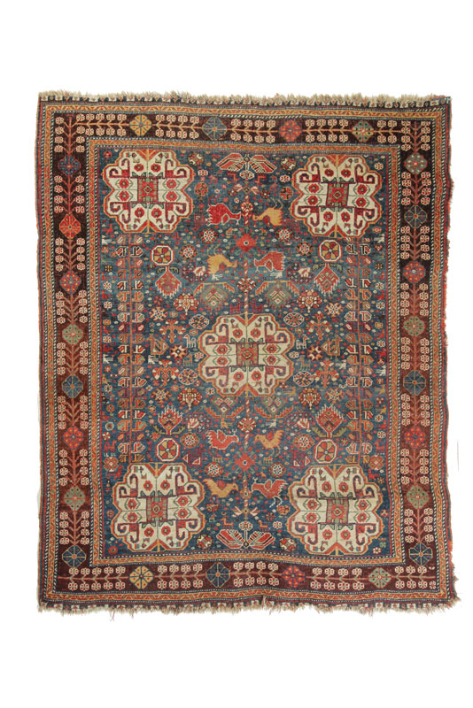 Appraisal: ORIENTAL RUG Southwest Persian Figural with blue ground Wear '