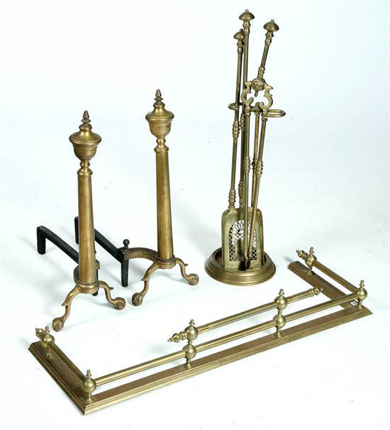 Appraisal: SIX PIECE FIREPLACE SET Brass and including A fender w