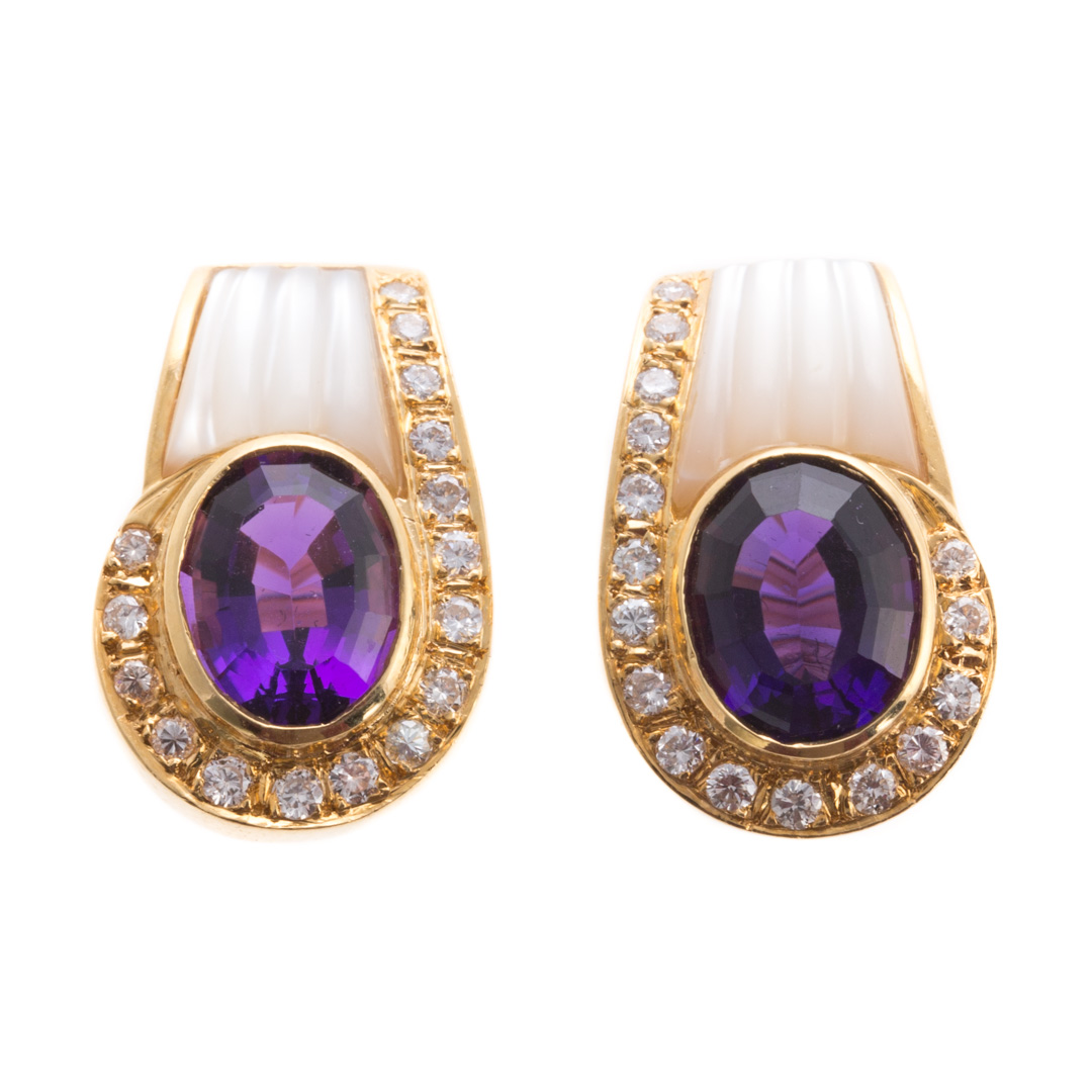 Appraisal: A Pair of K Amethyst Mother of Pearl Earrings K