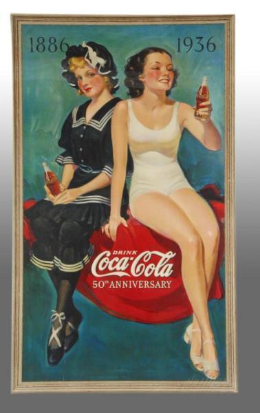 Appraisal: Coca-Cola th Anniversary Cardboard Poster Description Difficult poster to find