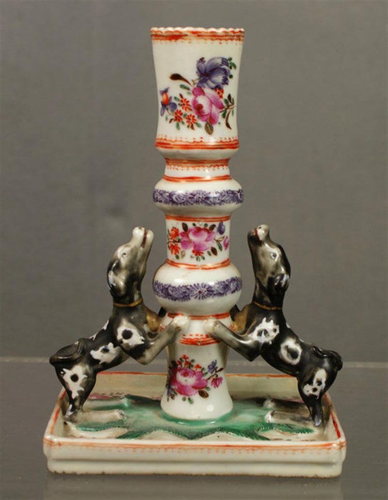 Appraisal: Chinese Export porcelain candlestick with polychrome green iron red violet