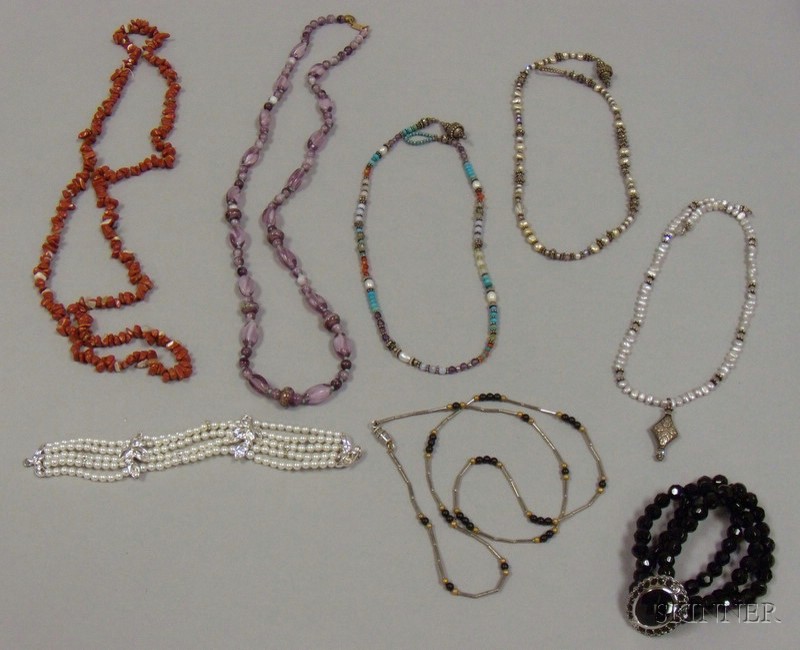 Appraisal: Small Group of Beaded Necklaces and Bracelets including three pearl