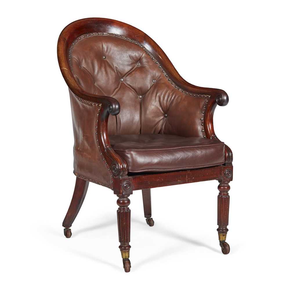 Appraisal: REGENCY MAHOGANY LIBRARY ARMCHAIR IN THE MANNER OF GILLOWS EARLY