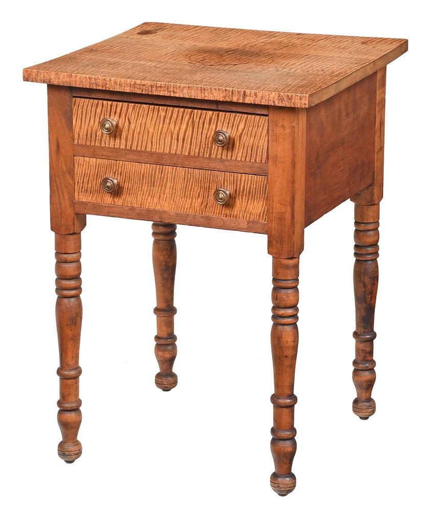 Appraisal: American Sheraton Tiger Maple Two Drawer Table Pennsylvania or New