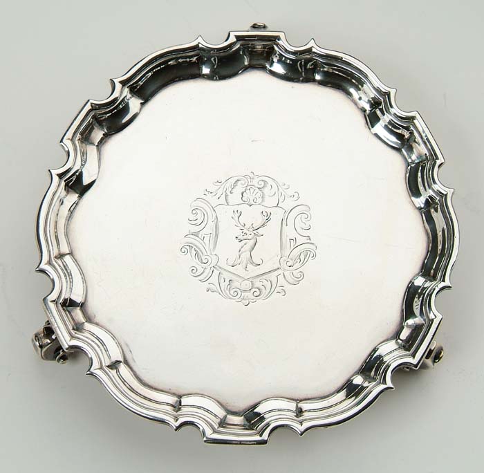 Appraisal: PAIR OF GEORGE II SILVER SALVERS D L London Each