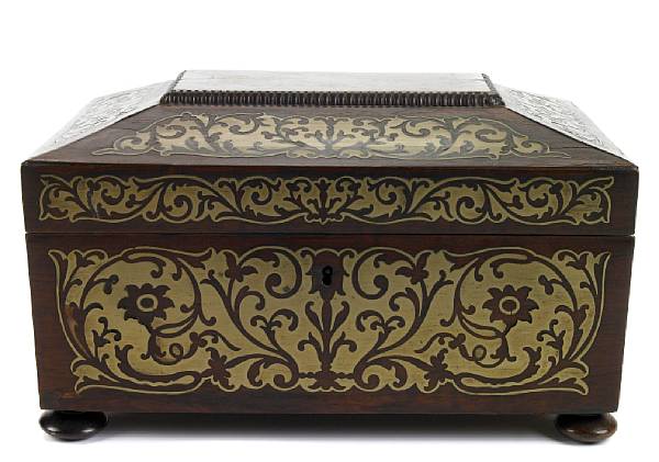 Appraisal: A Regency cut brass inlaid rosewood box height in width