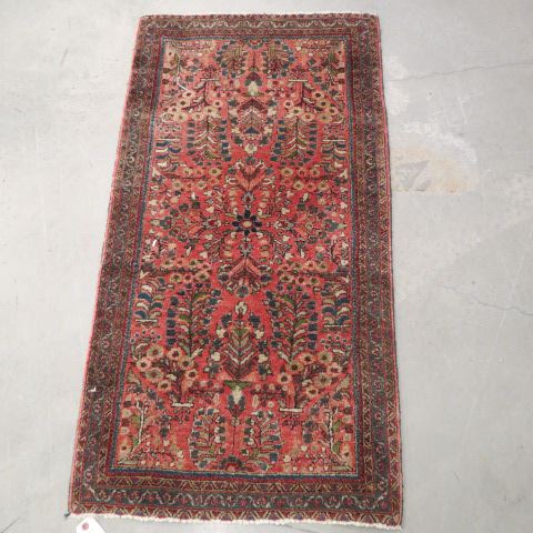 Appraisal: Sarouk Persian Handmade Rug deep rich pile florals on red